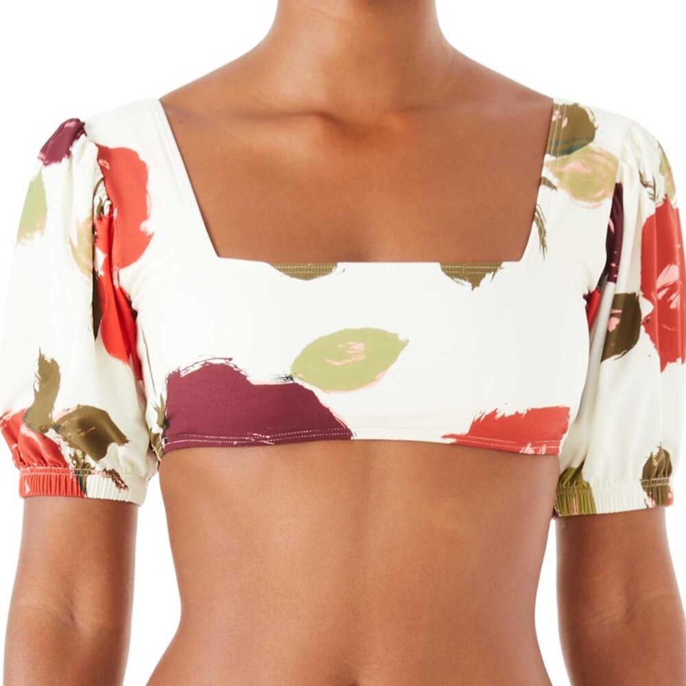 Kate Spade New York Just Rosy Puff Sleeve Bikini Top - Picture 1 of 8